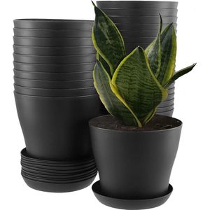 30 stuks zwarte plantenpotten - drainagegaten - dienbladen - kunststof bloempotten - balkon tuin vensterbank - 14 x 125 x 10 cm