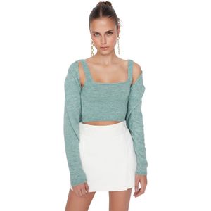 Trendyol Antracietkleurige Cropped Blouse-Cardigan-Set Met Zachte Textuur Twoaw21Hi0107