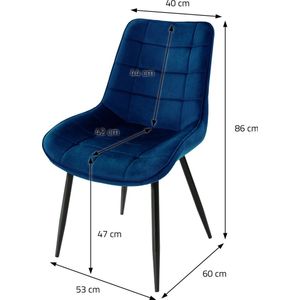 ML-Design Set van 6 Eetkamerstoelen met Rugleuning, Donkerblauw, Keukenstoel met Fluwelen Bekleding, Gestoffeerde Stoel met Metalen Poten, Ergonomische Stoel voor Eettafel