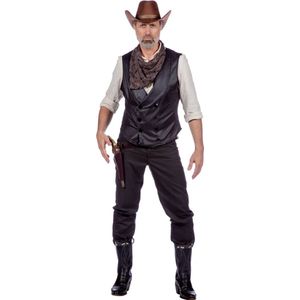 Wilbers & Wilbers - Cowboy & Cowgirl Kostuum - Bad Cowboy Ronald Schietgraag - Man - Zwart, Wit / Beige - Maat 48 - Carnavalskleding - Verkleedkleding