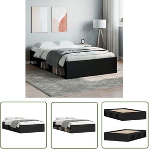 The Living Store Bedframe houten zwart - 203 x 123 x 35 cm - met opbergruimte