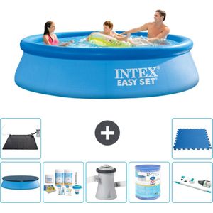 Intex Rond Opblaasbaar Easy Set Zwembad - 305 x 76 cm - Blauw - Inclusief Afdekzeil - Onderhoudspakket - Zwembadfilterpomp - Filter - Stofzuiger - Solar Mat - Vloertegels