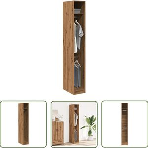 The Living Store Kledingkast 30x50x200 cm bewerkt hout artisanaal eikenkleur - Kledingkast - Dressoir - Opslagoplossing - Houten Kast - Vintage Kast