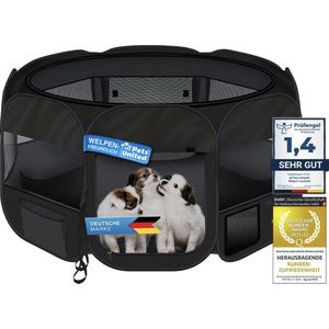 Puppybox Dierenbox Puppyren Pen; XXL buitenverblijf voor honden, katten, konijnen en kleine dieren binnen en buiten (Zwart)