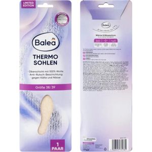 Balea Thermozolen - Maat 38/39 - Set van 2 thermo-inlegzooltjes | 100% Wol - Anti-Sliplaag - Beschermt tegen kou en nattigheid
