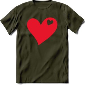 Valentijn Hart T-Shirt | Grappig Valentijnsdag Cadeautje voor Hem en Haar | Dames - Heren - Unisex | Kleding Cadeau | - Leger Groen - XXL