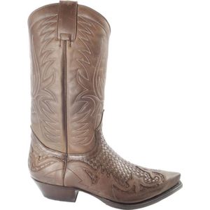 Sendra Boots 3241 Trenzado Cuervo West Bruin Handgemaakt Cowboy Laarzen Heren Spitse Neus Schuine Hak Lederen Zool Gevlochten Wreef Echt Leer