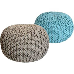 Olivia | Sitzhocker Pouf SET 2 | beige & mint | 100% gerecycled katoen | Ø 55 cm H 37 cm | poef | hocker | Kruk | hockers en poefen | fluwelen poef | Wood Selections