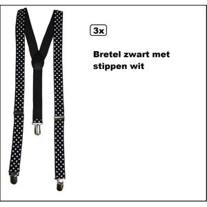 3x Bretel zwart met witte stippen - Polka - Black and white festival thema feest verjaardag fun verjaardag