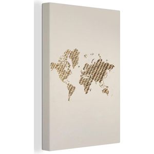Wanddecoratie Wereldkaart - Touw - Design - Canvas - 60x90 cm