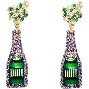 Champagne Fles Dangle Oorbellen voor Vrouwen Meisjes Handgemaakte Strass Crystal Stud Viering Verklaring Drop Bungelende Sierlijke Bruiloft Verjaardag Kerstfeest Sieraden Leuke Geschenken Metaal