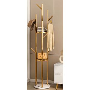 Collox Kapstok - Standaard - Kledinghanger - Rek - 9 haken en 2 plateau's - Goud met marmeren voet - Hoogte 172,5 cm