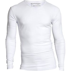 Garage 204 - T-shirt l/sl bodyfit V-neck white XXL 95%cotton/5% elastan