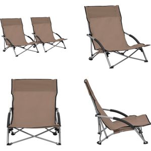 vidaXL Strandstoelen 2 st inklapbaar stof taupe - Campingstoel - Campingstoelen - Kampeerstoel - Kampeerstoelen