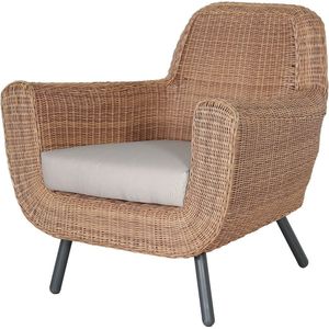 Jatar - Tuinfauteuil - rotan wicker - naturel - taupe kussen - stalen frame en poten