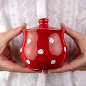 Handgeschilderde Keramische Suikerpot - Rood en Wit - Met Deksel