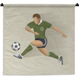 Wandkleed Voetbal illustratie - Een illustratie van een persoon die een voetbal wegschiet Wandkleed katoen 60x60 cm - Wandtapijt met foto
