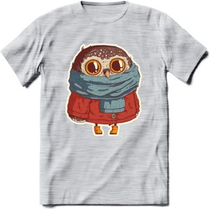 Winter uil T-Shirt Grappig | Dieren uilen Kleding Kado Heren / Dames | Animal Skateboard Cadeau shirt - Licht Grijs - Gemaleerd - XXL