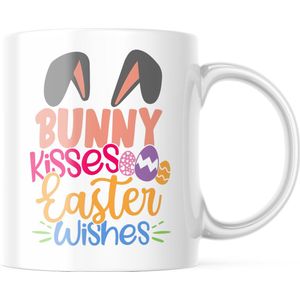 Paas Mok Bunny Kisses Easter Wishes in kleur | Paas cadeau | Pasen | Paasdecoratie | Pasen Decoratie | Grappige Cadeaus | Koffiemok | Koffiebeker | Theemok | Theebeker