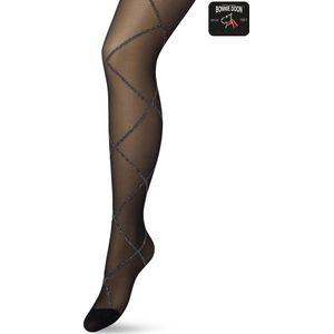 Bonnie Doon Dames Ruiten Panty 20 Denier Zwart maat L/XL - Glitters - Chique Panty - Glitter Ruit Dessin - Brede Boord - Comfort - Ruitjes - Diamant - Geruite Print - Lurex Rhombus Tights - Feestelijk - Black - BP201903.141