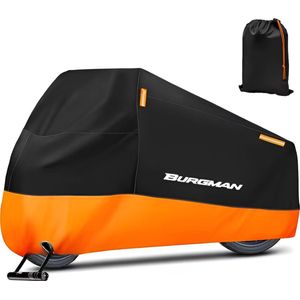 E-shop4u® - Motorhoes - Waterdicht - Outdoor Regen Protector Covers - UV Bescherming - Burgman 400/650/125 - 2XL for 210-220cm - Oranje Met Logo