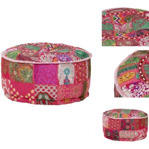 vidaXL Poef - Poefs - Poefen - Hocker - Poef patchwork rond handgemaakt 40x20 cm katoen roze
