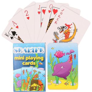 2x pakjes mini zeedieren thema speelkaarten 6 x 4 cm in doosje van karton - Handig formaatje kleine kaartspelletjes