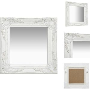 vidaXL Wandspiegel Barok - 40 x 40 cm - Wit houten frame - Spiegel