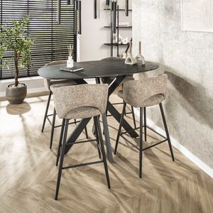Bartafel Deens Ovaal 140cm - Keramieklook Zwart - Matrix-poot - Giga Meubel