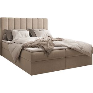 InspireME Boxspring Bed 01 - Bed - Comfortabel topmatras - Met hoofdeindeTot 300KG - Opbergruimte - 140x200 - Trinity 2 - Beige