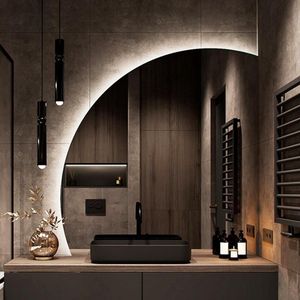 LED Verlichte Halfronde Badkamerspiegel 50CM-80CM - Dimbare Touch Switch Wandspiegel voor Make-up en Decoratie