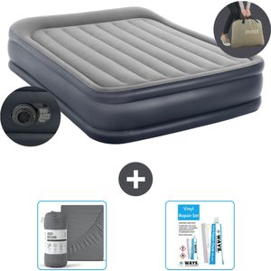 Intex Luchtbed - 2-Persoons - 152 x 203 x 42 cm - Grijs - Inclusief pomp - Hoeslaken en Reparatieset