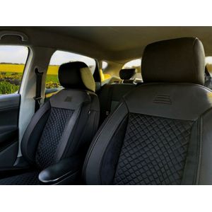 Autostoelhoezen in pasvorm| Set van 2 stuks | Bestuurder + Passagiersstoel AIS Serie | AIS104-U | Zwart met zwarte stiknaden