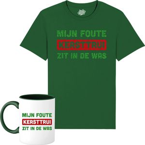 Mijn foute kersttrui zit in de was - Foute Kersttrui Kerstcadeau - Dames / Heren / Unisex Kleding - Grappige Kerst Outfit - Glitter Look - T-Shirt met mok - Unisex - Bottle Groen - Maat L