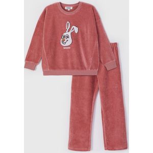 Woody pyjama velours meisjes/dames - oudroze - haas - 232-10-WPA-V/443 - maat 164