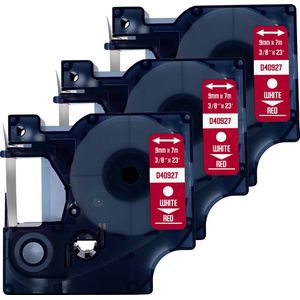 DULA Dymo D1 40927 Compatible label tape - 3 lettertapes - Wit op rood - 9mm x 7m