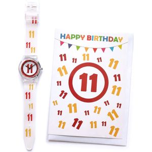 Wenskaart Happy Birthday 11 Jaar + Verjaardag Horloge 11 Jaar - HOR-11
