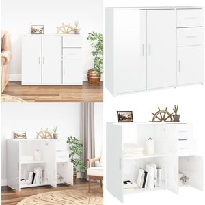 vidaXL Dressoir 91x29,5x75 cm bewerkt hout hoogglans wit - Dressoir - Dressoirs - Kast - Dressoirkast