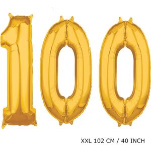 Mega grote XXL gouden folie ballon cijfer 100 jaar. Leeftijd verjaardag 100 jaar. 102 cm 40 inch. Met rietje om ballonnen mee op te blazen.