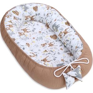Baby Nest Newborn Cot Bumper Baby 90 x 50 cm - Cocoon Handmade Double-Sided Cotton Waffle with Baby Nest Deer Brown