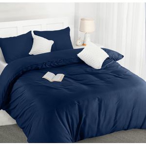 Famanu Dekbedovertrek Set - Zachte Microvezel Dekbedovertrek 200x200cm met Kussenslopen 50x75cm - Beddengoed Dekbedovertrek Set - Marineblauw