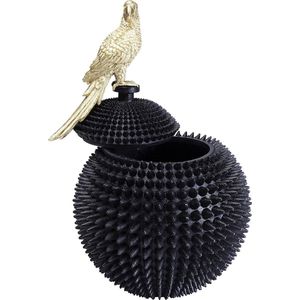 decoratieve doos parrood, prachtige XXL opbergdoos, zwarte pot met gouden vogel, decoratieve doos zwart-goud, moderne voorraaddoos met deksel, (H/B/D) 40 x 26 x 26 cm