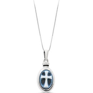 Senz Jewels Sterling zilveren urnhanger - Ovaal - Blauw kruis
