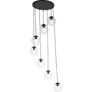 QAZQA pallon - Art Deco Dimbare LED Smart Hanglamp incl. wifi met Dimmer voor boven de eettafel | in eetkamer - 7 lichts - Ø 65 cm - Transparant - Woonkamer | Slaapkamer | Keuken