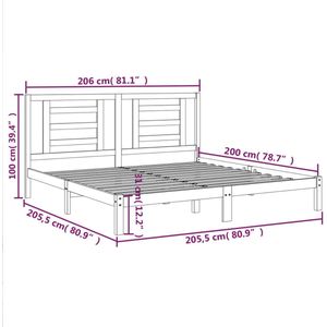 VidaXL Bedframe Massief Grenenhout Grijs 200x200 cm