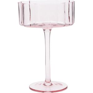 Riviera Maison Wijnglas Roze glas ook geschikt voor cava of als champagnecoupe - Flower gekleurd wijnglas op hoge voet 250 ml