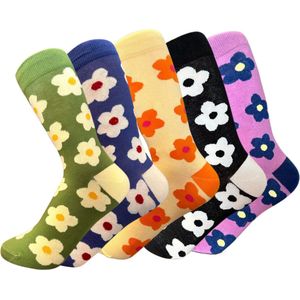 Sokken Set voor Dames/Meisjes - 5 paar met Bloemen - maat 34-37 - Diverse kleuren