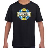 Have fear Sweden is here t-shirt met sterren embleem in de kleuren van de Zweedse vlag - zwart - kids - Zweden supporter / Zweeds elftal fan shirt / EK / WK / kleding 158/164