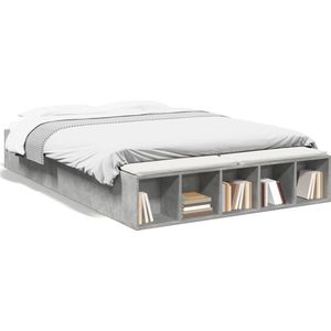 vidaXL - Bedframe - bewerkt - hout - betongrijs - 160x200 - cm
