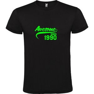 Zwart T-Shirt met “Awesome sinds 1990 “ Afbeelding Neon Groen Size XXXL